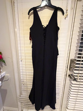 OEZ Womens Black Solid V-Neck Sleeveless Ruffle Maxi Dress XL