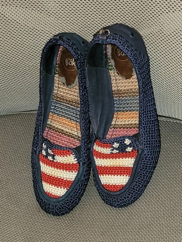 The Sak LISA Red White & Blue USA American Flag Crochet Driver Flats - Picture 8 of 11