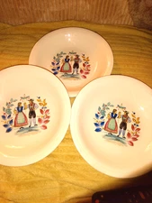 3 Vintage Knowles 8 inch soup bowls KNO1309 Landscape  Dancing Couple Deanna