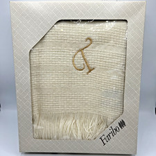 Faribo Blanket Wool Plus Thermal Afghan Throw 50x60 Initial T Off White NIB