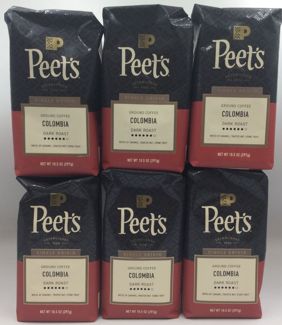 Peet's Coffee Colombia Ground Coffee, Dark Roast, 10.5oz, 6 Bags ☕AUG/2026☕