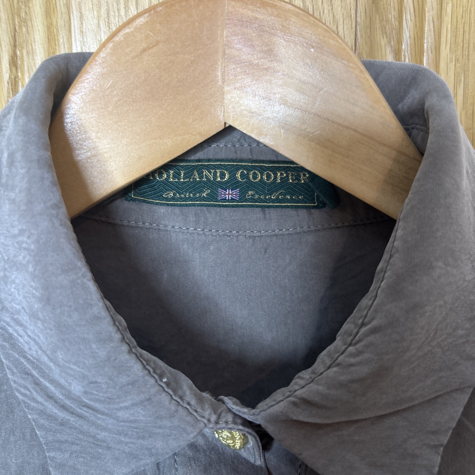 Holland Cooper Cupro Shirt Military Button Shirt khaki Blouse Size 10 Taupe Blog