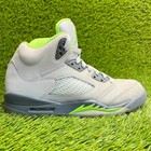 Nike Air Jordan 5 Retro Boys Size 7Y Gray Green Athletic Leather Shoes Sneakers