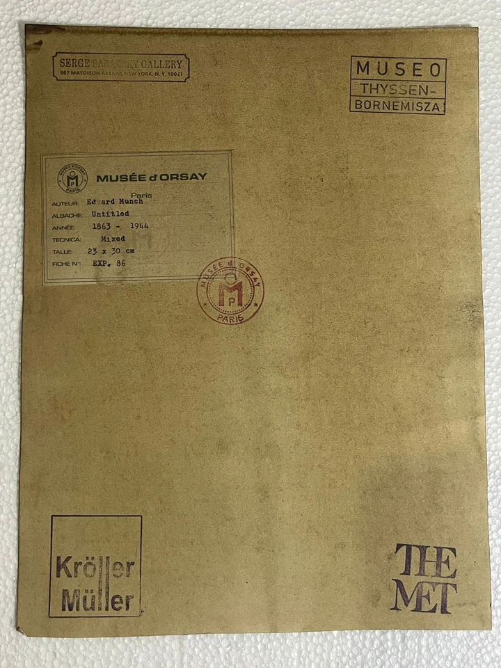 Pintura dibujo Edvard Munch sobre papel antiguo firmada estampada vintage Foto 2 de 3