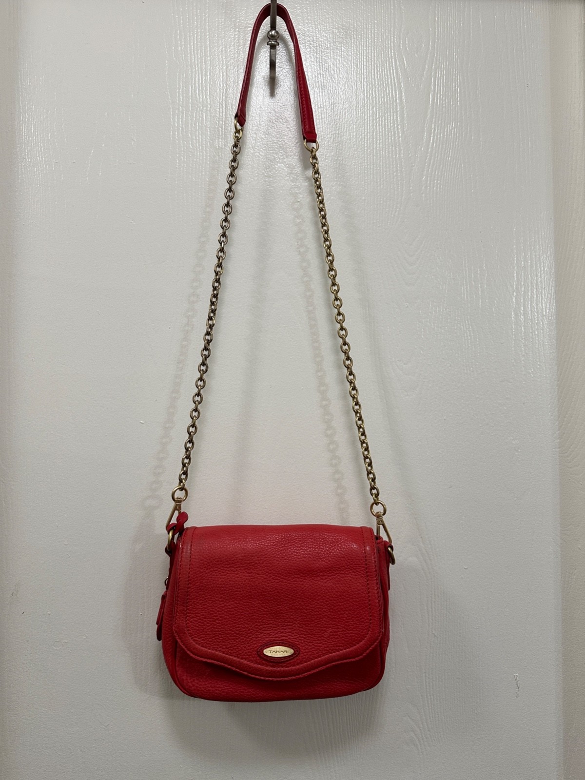 Tahari Leather Women Small Crossbody Bag Purse Red