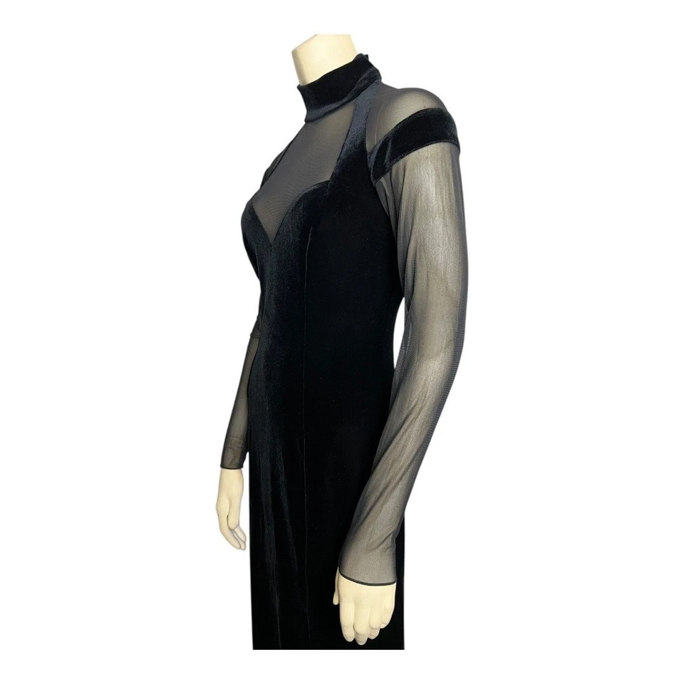 Vintage Illusion Velvet Formal Dress Black Vamp Vixen 90s Avant Garde 2P Goth - Image 3 of 4