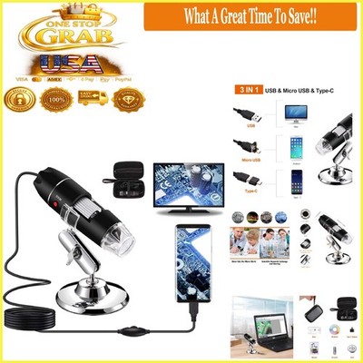 USB Digital Microscope 40X-1000X, LED, Metal Stand, Carrying Case, Compatible...