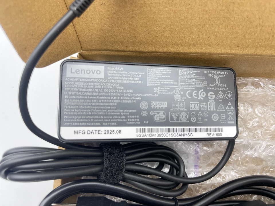 Новый подлинный 65 Вт USB-C зарядное устройство для Lenovo Thinkpad T480 T480s T580 T580s E480 OEM - Изображение 3 из 4
