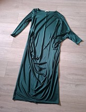 MNG Mango Bottle Green Maxi Balloon Dress Lagenlook Oversized Ruched UK14/16 (L)