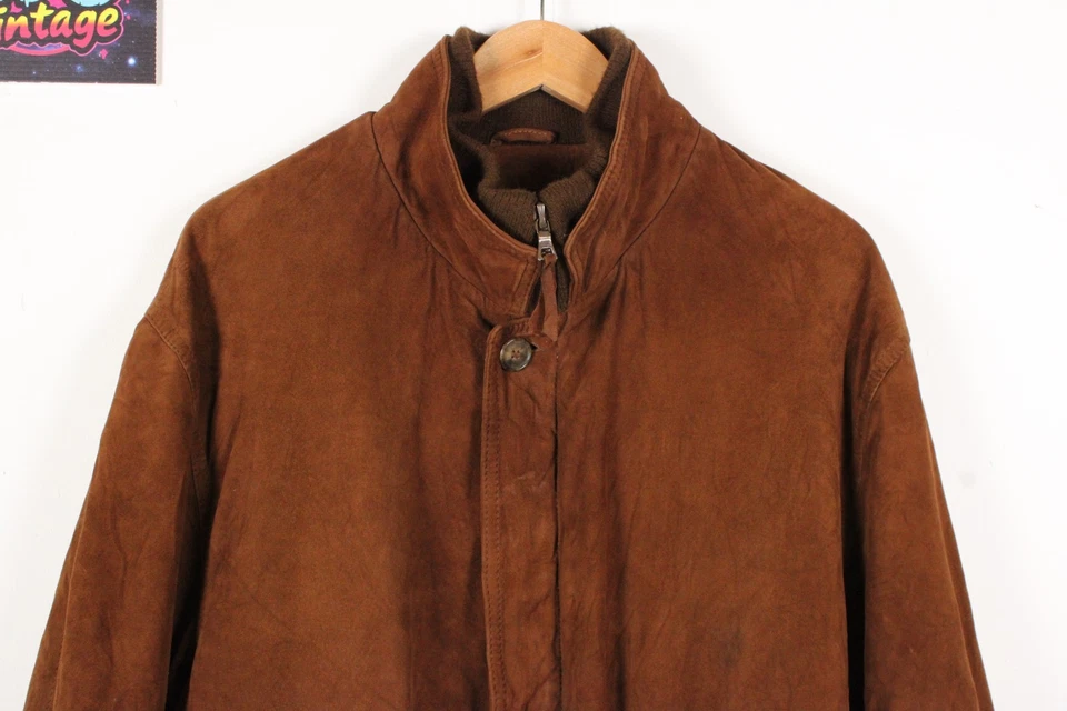 Ermenegildo Zegna Suede Overcoat Mens Large Brown 90s Barn Designer Wool Lining — 第 2/4 张图片