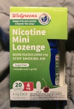 Walgreens Nicotine Mini Lozenge Stop Smoking Aid 4mg Cherry 20 Ct - Exp 11/2026