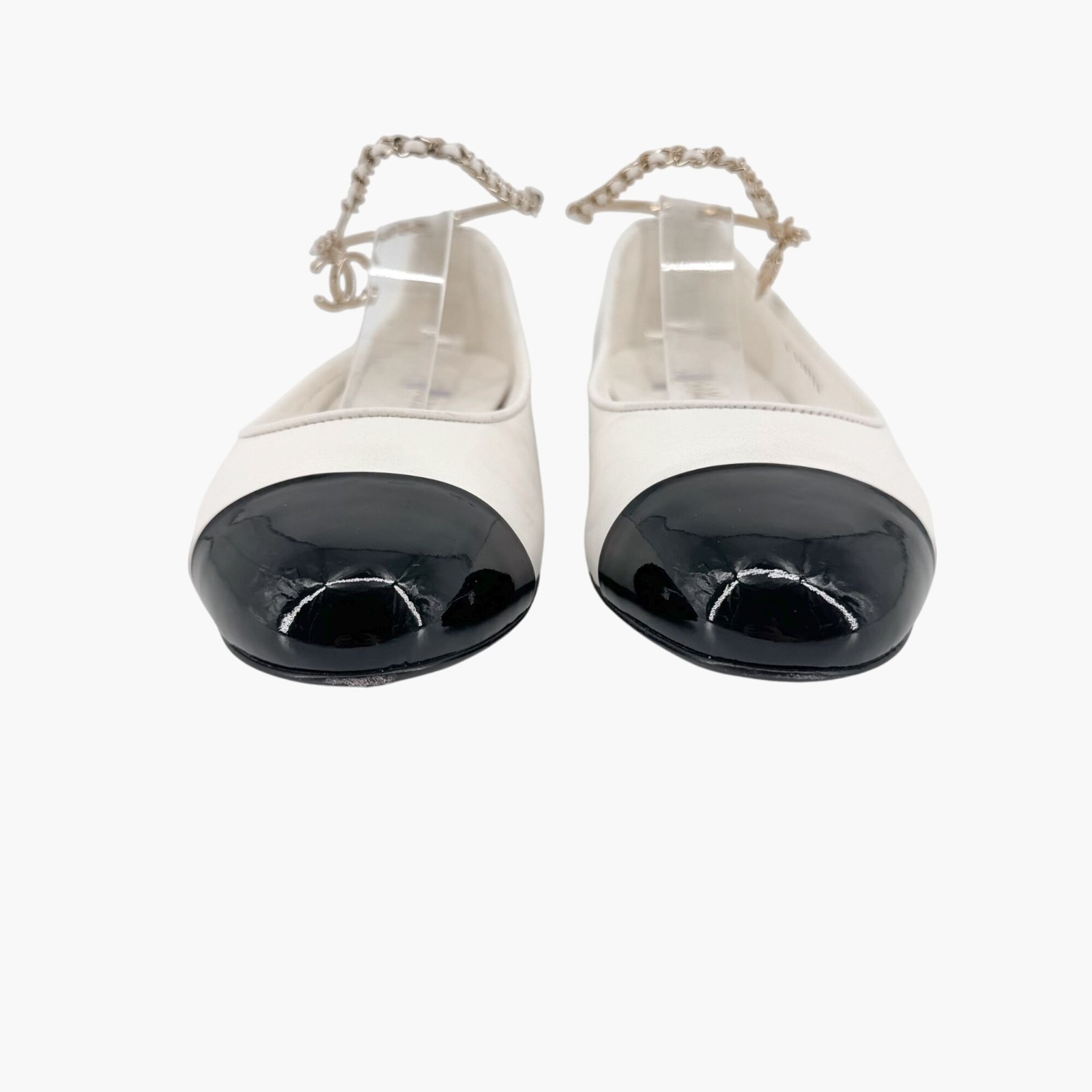 Chanel CC Camellia Ankle Chain White Cap Toe Ballet Flats Size 37.5 US 6.5-7 thumbnail 5