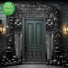 3 Pcs Halloween Cemetery Door Banners Gothic Skeleton Porch Decor Polyester