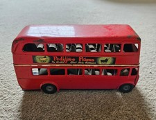 Vintage Tinplate London Double Decker Bus Route 14 Clockwork Toy