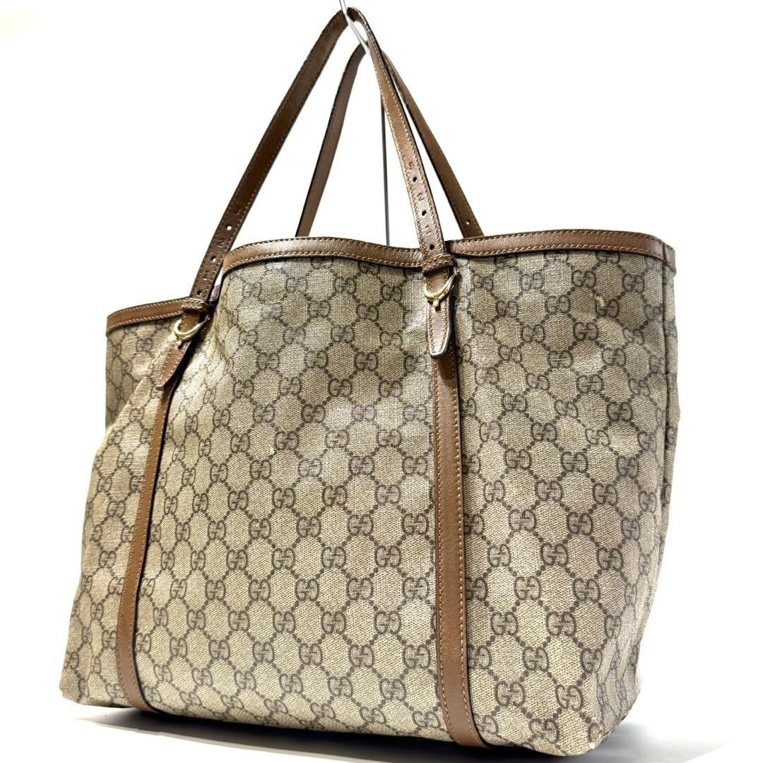 GUCCI Tote bag GG Supreme Leather Beige Authentic From Japan