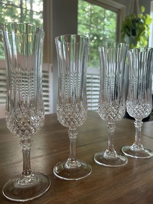 Cristal d'Arques-Durand Longchamp Champagne Flute Glasses Crystal Glass Set of 4