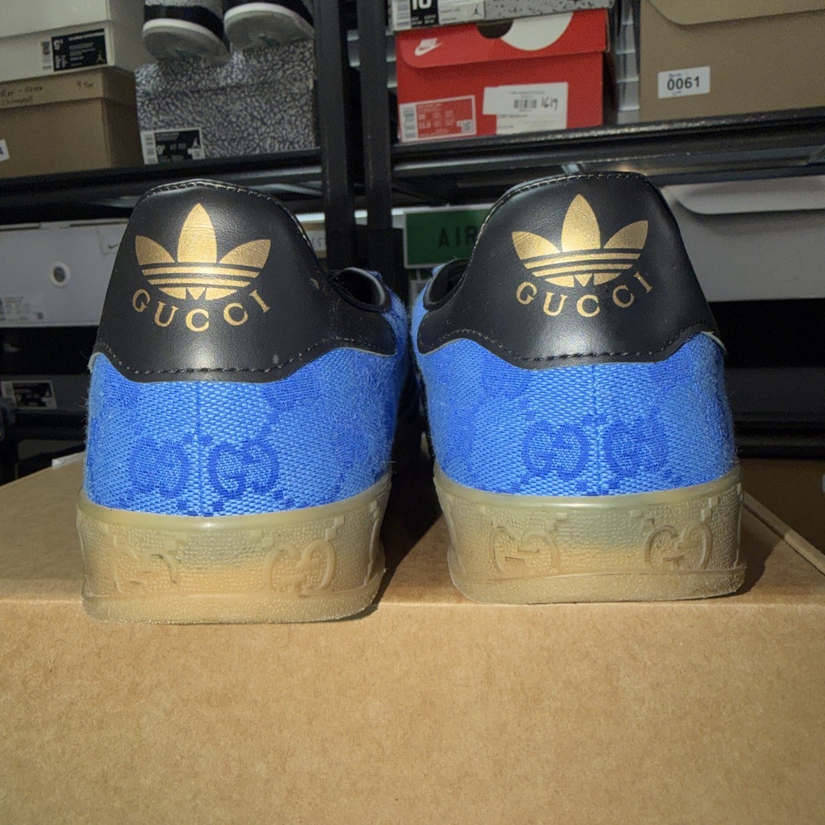 Size 10 - Adidas x Gucci Gazelle Square GG Monogram BLUE | eBay