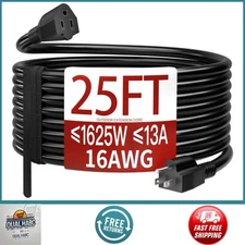25 ft Waterproof Outdoor Extension Cord 16/3 SJTW – 13 A, 1625 W, ETL