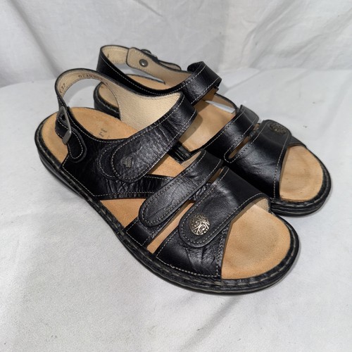 Finn bequeme schwarze Leder-Sandalen US-Größe 7,5 EU 37 Fersenriemen gebraucht, in einwandfreiem Zustand - Bild 2 von 12