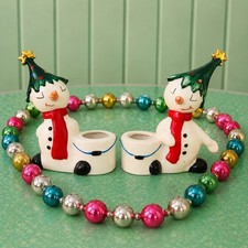 Vintage Holt Howard Ole Snowy Snowman Candleholders 1958 Christmas Japan MCM