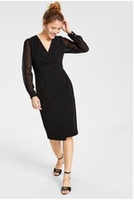 Tommy Hilfiger Asymmetrical Dress With Sheer Long Sleeves Black Size 6