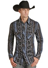 Rock  Roll Aztec Stripe Blue Print - Mens Shirt - Rrmsosr08W