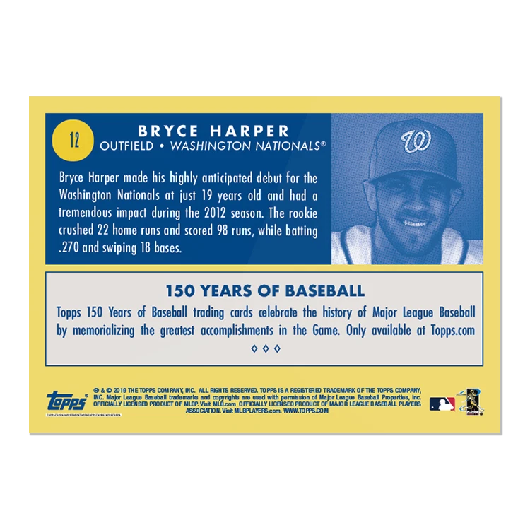 2019 Topps 150 Years of Baseball #12 - Rookie Campaigns ~ Bryce Harper - Image 2 of 2