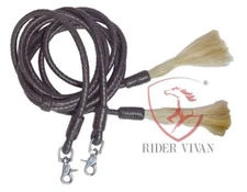 Split Reins Soft Leather, Dark Chocolate Brown Split Reins, 8 Plaits Split Reins