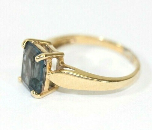 Vintage 1.70 Carat Natural Blue Topaz Yellow Gold Plated Silver Women Ring - Picture 3 of 3
