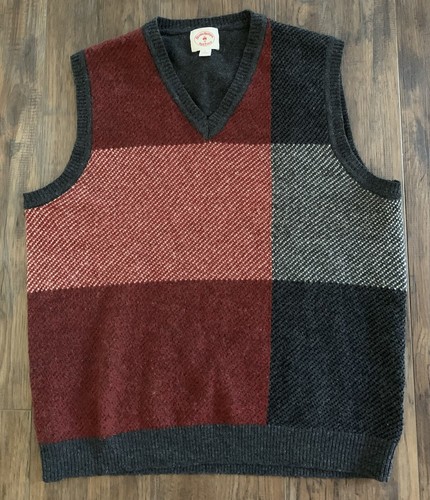Brooks Brothers Red Fleece Sweater Vest Wool Blend V-Neck Colorblock Stretch - L