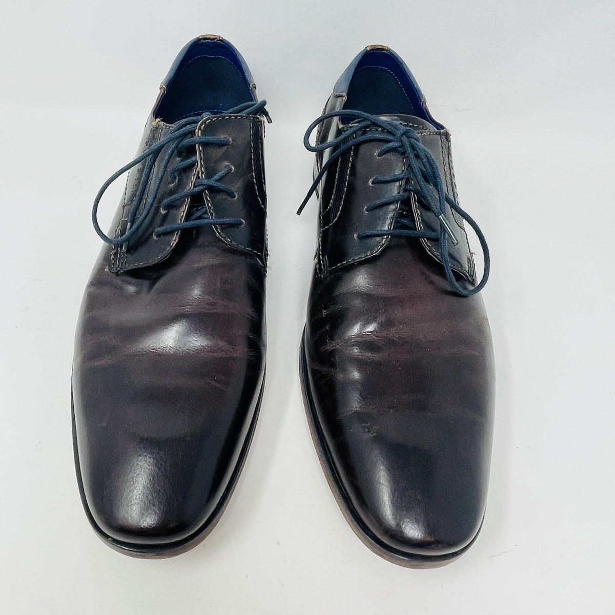 Bugatti Mens Dress Shoes 42 8.5 Brown Blue Leather Derby  display picture 3