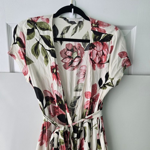 Olivaceous Floral Print Long Wrap Around Dress with Belt Tie - Casual Summer - M