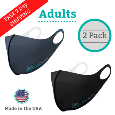 FE Active Antimicrobial Athletic Reusable Adult Face Mask Made in the USA 2 Pack