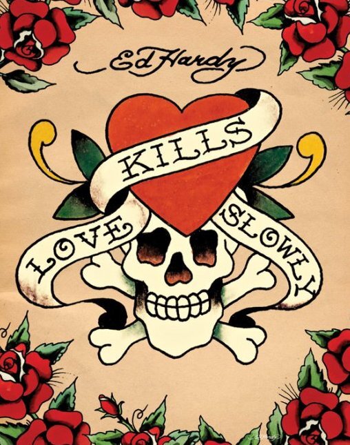 ハードカバー2006年オリジナル版tattoo icons victionary Mini Poster Ed Hardy Love Kills Slowly Tattoo Art Heart Skull And