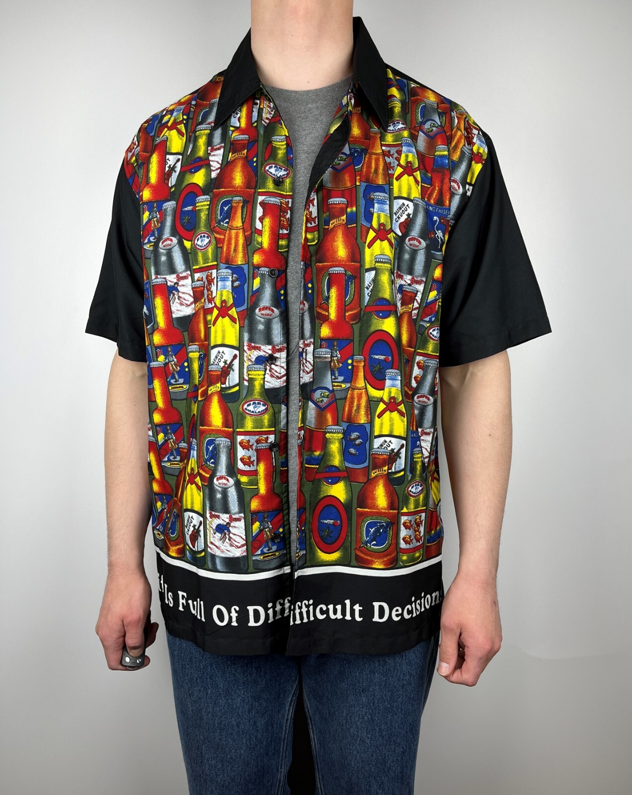 FILA Camicia vintage motivo righe di bottiglia Aloha hawaiian spiaggia manica corta taglia XXL (2XL)