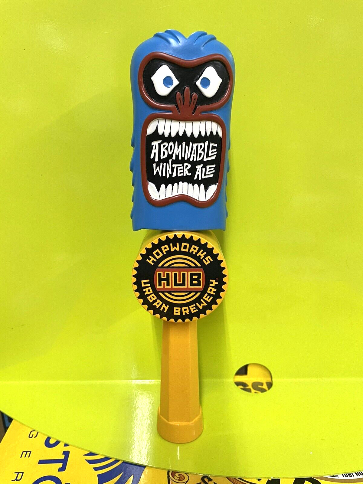 HUB HOPWORKS BEER Tap Handle ABOMINABLE MONSTER OREGON Craft Brewery 10.5” NEW