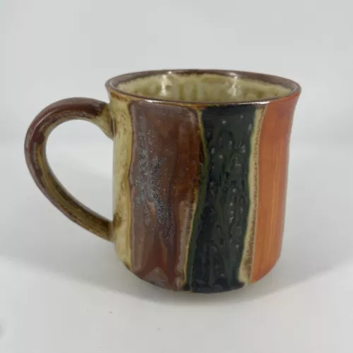 Handcrafted Coffee Mug Cup Artist Pottery Drip Glazed Stripes Studio Stoneware