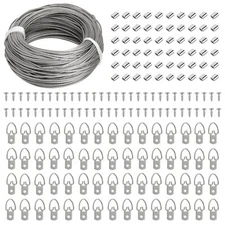 Picture Hanging Wire Kit - 100 Feet Stainless Steel Wire 60 Pcs D Ring Pictur...
