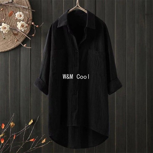 Women Shirt Linen Long Cotton Blouse Plus Size Tops Casual Baggy Tunic Dress - Bild 11 von 31