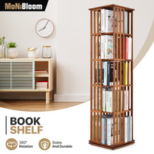 5 Tiers Brown Bamboo Rotating Bookshelf Open Shelving Storage Rack Freestanding
