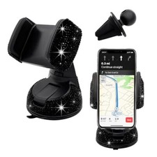 Bling Car Phone Holder, 360 Degree Adjustable Crystal Auto Dashboard Air Black