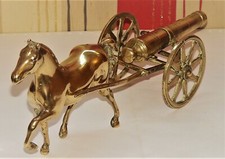 SUPERBE GRAND CHEVAL  ALLANT A LA GUERRE bronze / laiton tirant un canon TBE PRO