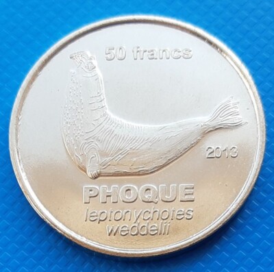 French Antarctic 50 Francs 2013 UNC Weddell Seal Walrus 2026 Backside