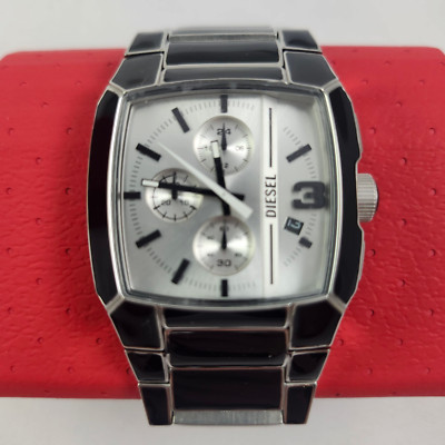 NEW Diesel Cliffhanger Black Enamel & Silver Mens Watch DZ4646 Box NWOT