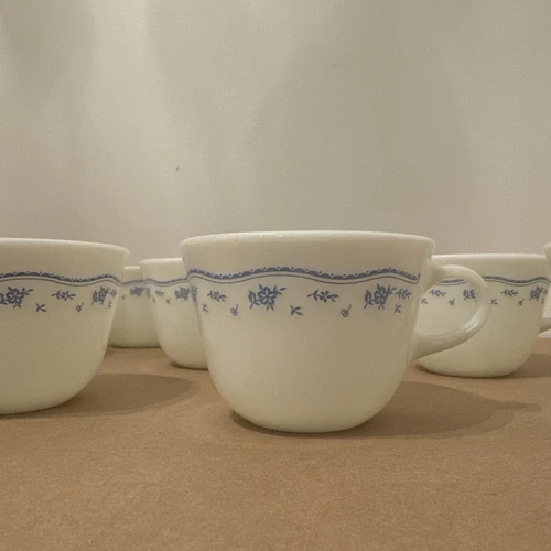 Vintage Pyrex Morning Blue Coffee Tea Cups Set Of 8