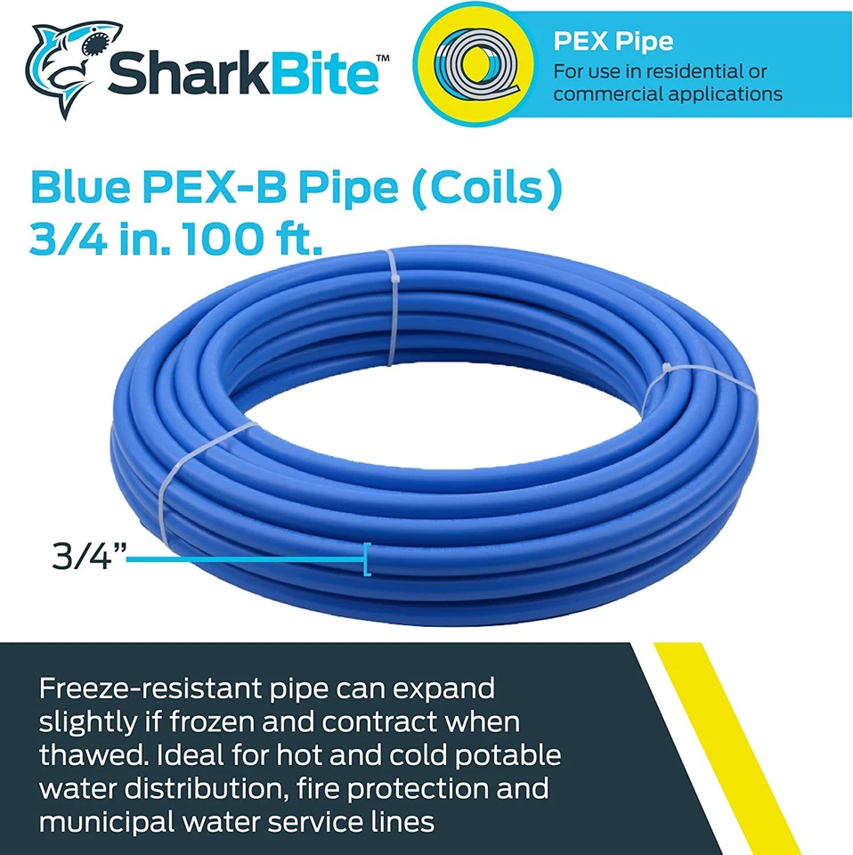 Sharkbite U870B100 PEX Coil Pipe, Blue, 3/4-In. Rigid Copper Tube Size x 100-Ft. - Image 2 of 4