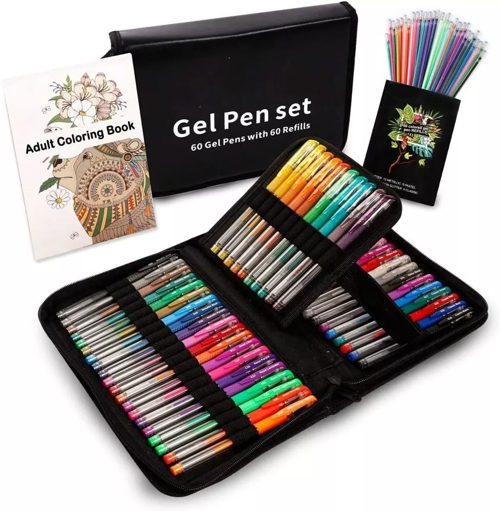 Glitter Gel Pens, Glitter Pen with Case for Adults Coloring Books