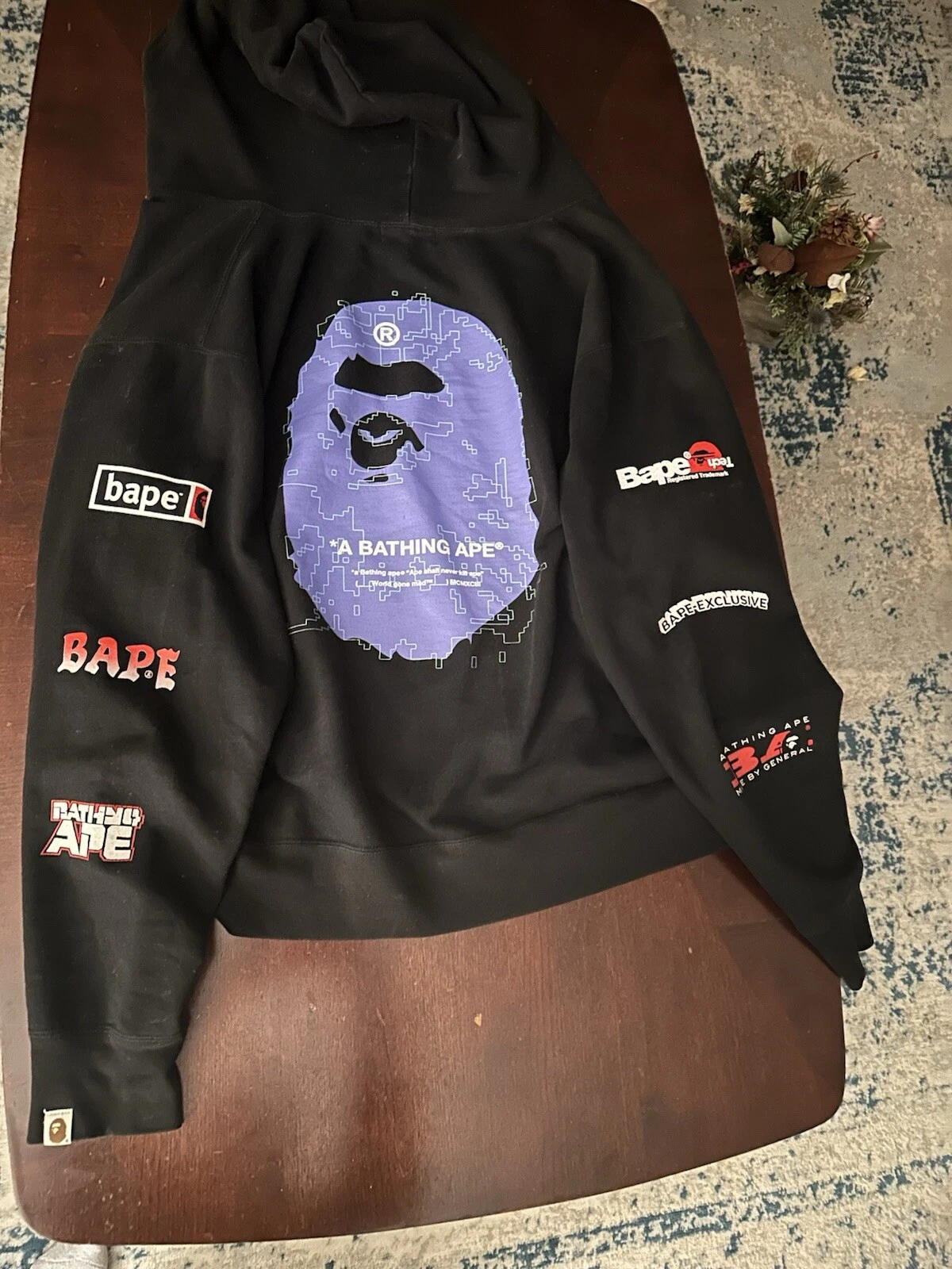 A BATHING APE (BAPE) Rara felpa con cappuccio viola testa di scimmia Bape store esclusiva full zip Bape TAGLIA L US