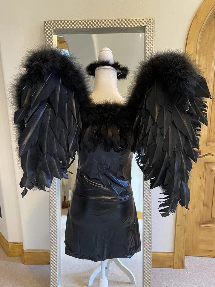 Disfraz Ángel Oscuro Mujer - Premium con alas, vestido, máscara y halo Talla SML/MED Foto 3 de 4