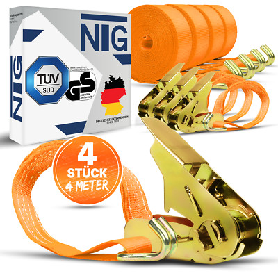 Spanngurte Zurrgurte 800 kg 4 Stück daN 4m 4Meter mit Haken u. Ratsche TÜV/GS